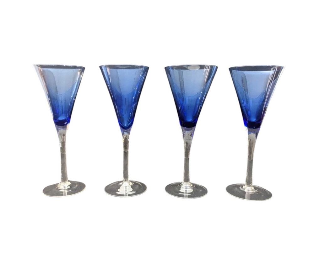 4 Crate & Barrel Blue Rhapsody Krosno Champagne Glasses Flutes 8 7/8”